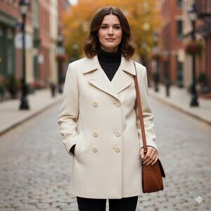 Vintage L.L. Bean Wool Cashmere Blend Luxury Cream Peacoat, Size 4 Petite